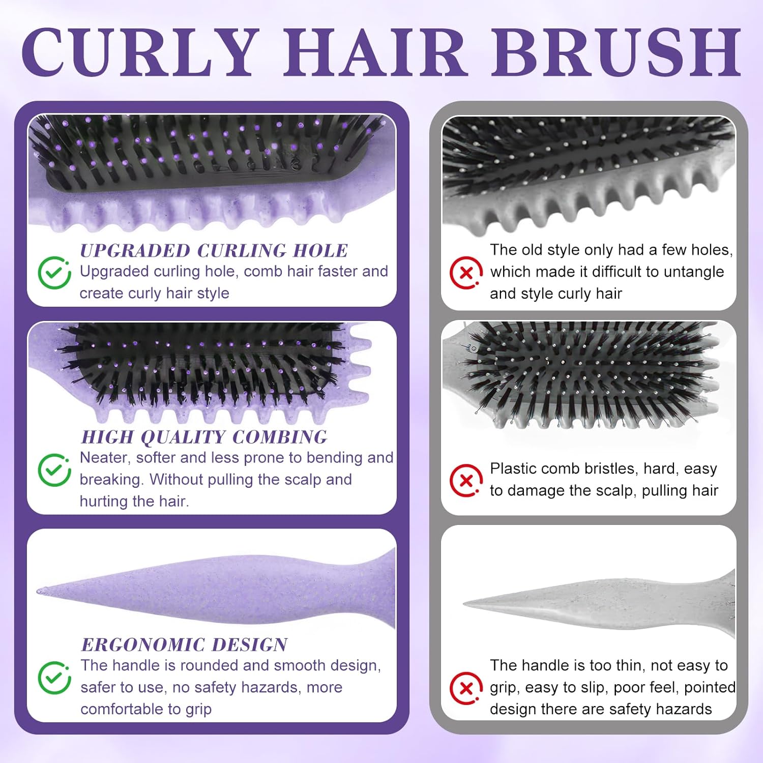 Brosse à friser - violet - design aéré, antistatique, pour boucles définies