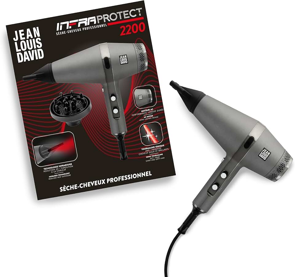 Jean Louis David - Sèche Cheveux Infraprotect - 2200W - infrarouge, séchage rapide, 3 températures, 2 vitesses