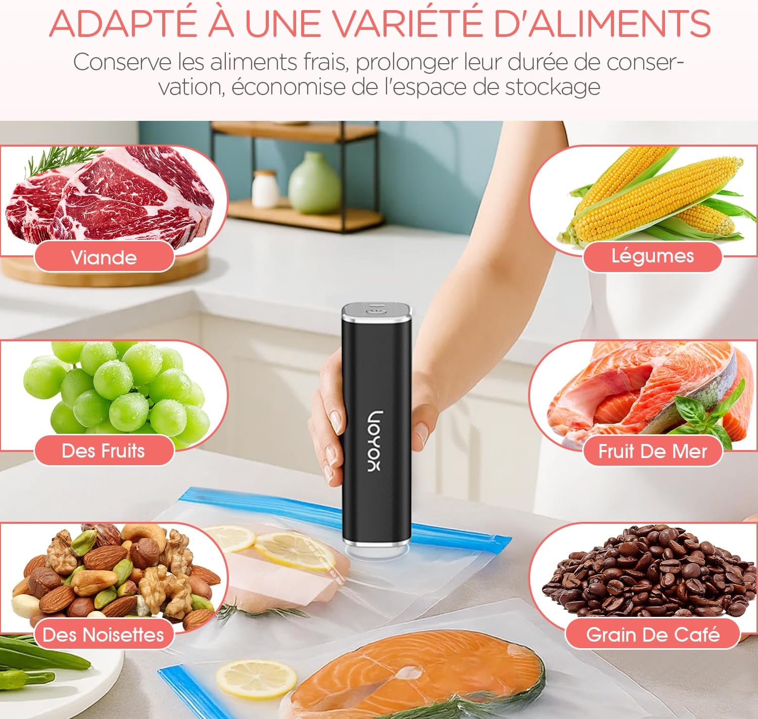VOYOR - mini machine sous vide portable - compact - Pompe + 5 sacs