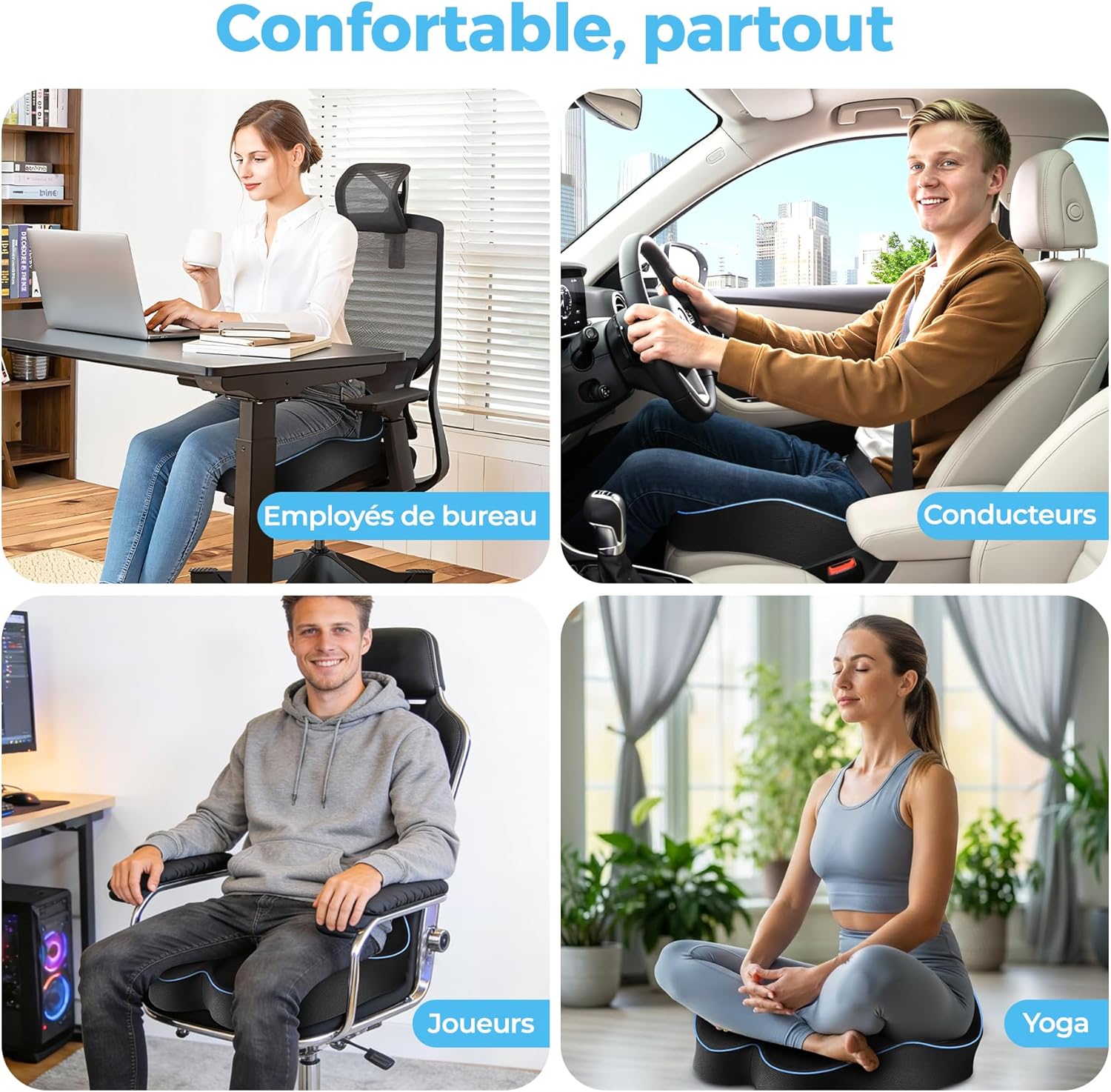 Coussin de siège - mousse à mémoire - respirant - support ergonomique