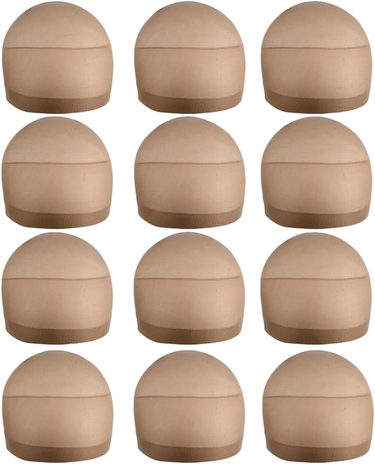 Bonnet perruque en nylon - 12 pièces - respirant, marron clair