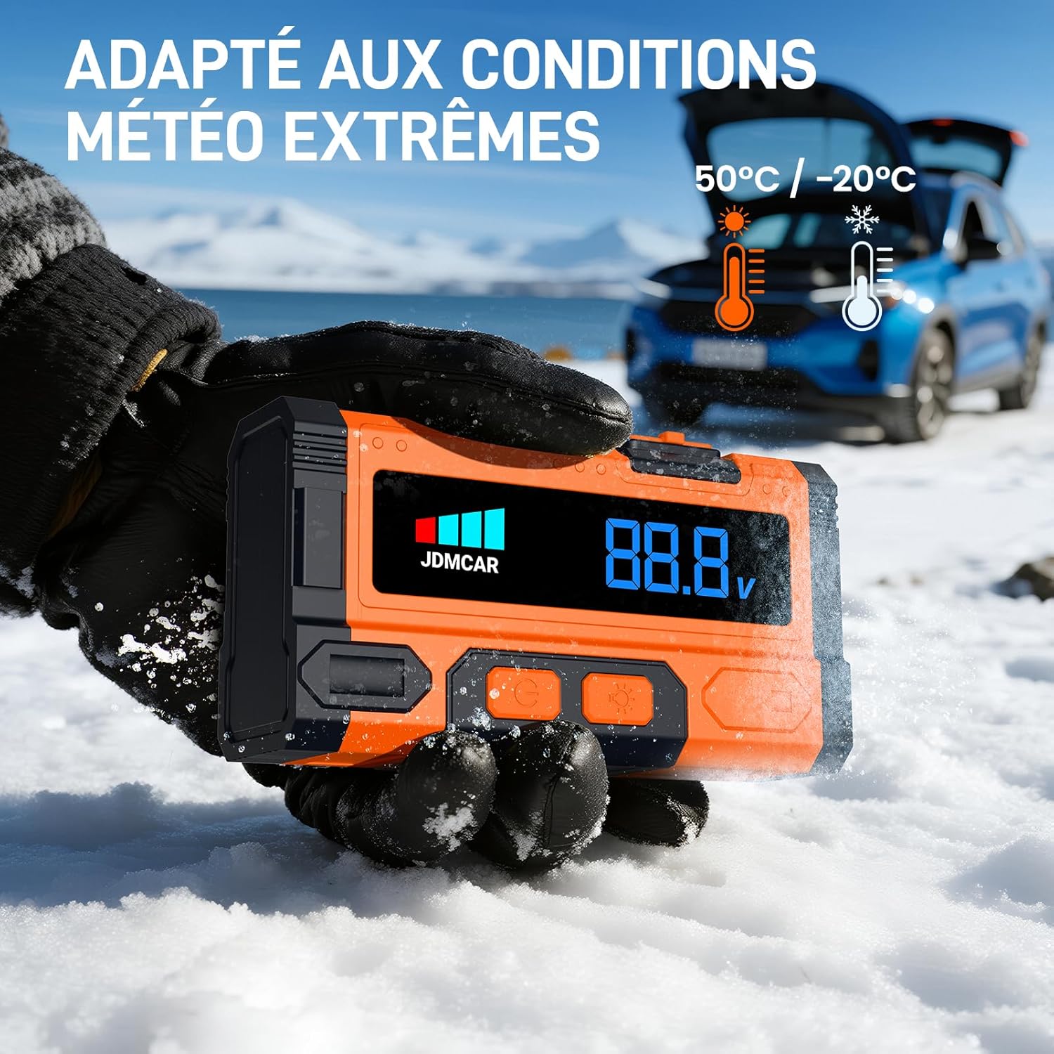 JDMCAR - Booster batterie série 8000A - 14.8V - 9L essence/8.5L diesel, pinces intelligentes, LED, protections multiples