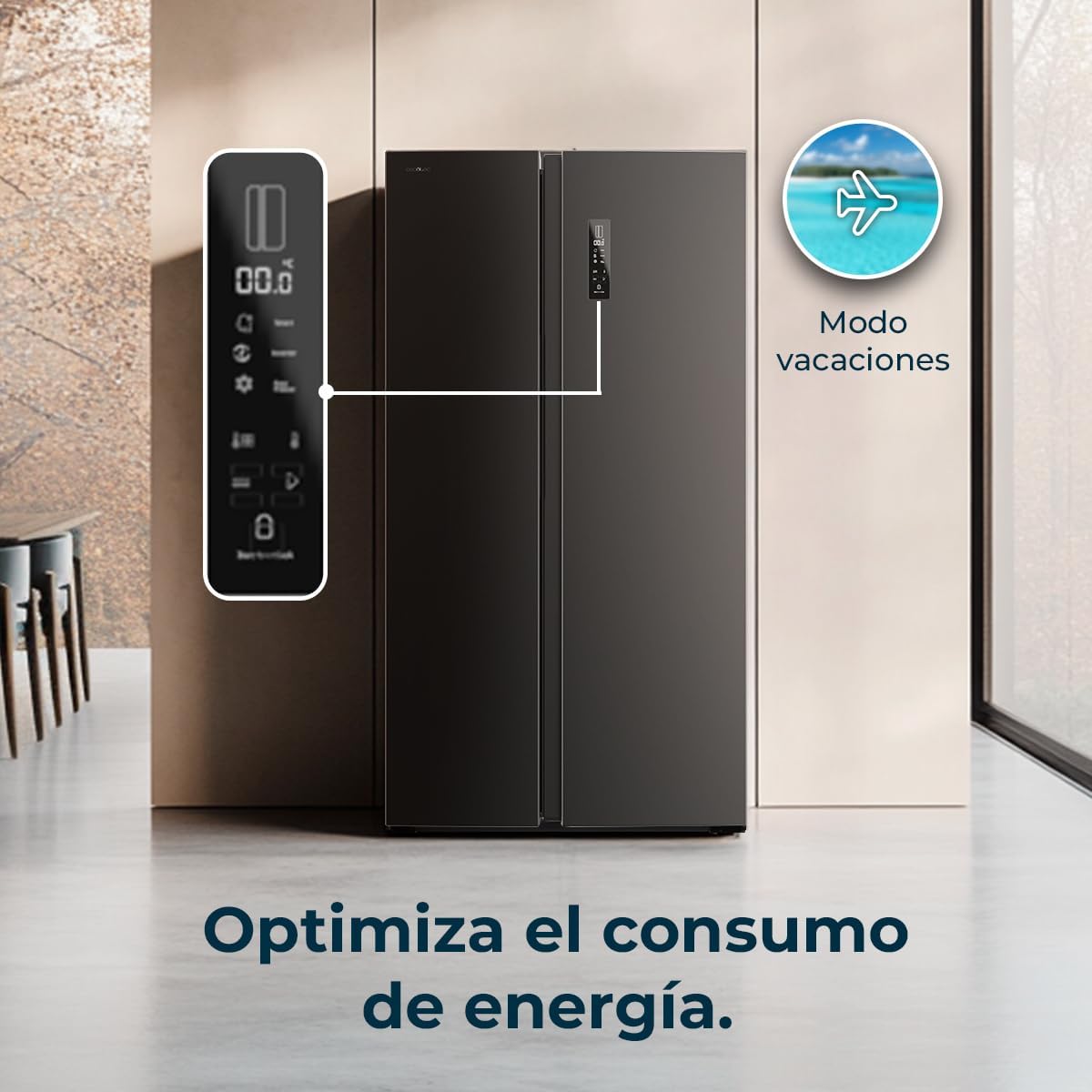 Cecotec - Bolero CoolMarket série - 562L, No Frost, classe E, fonctions rapides SBS 562 Dark E