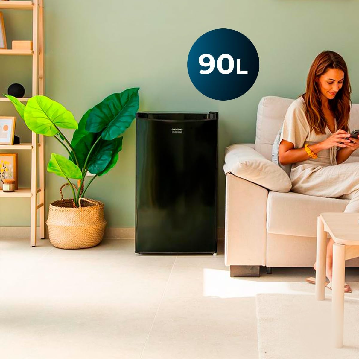 Cecotec - Bolero CoolMarket TT 90 Black - 90L - compact, porte réversible, 5 niveaux température, 5 étagères, Classe E