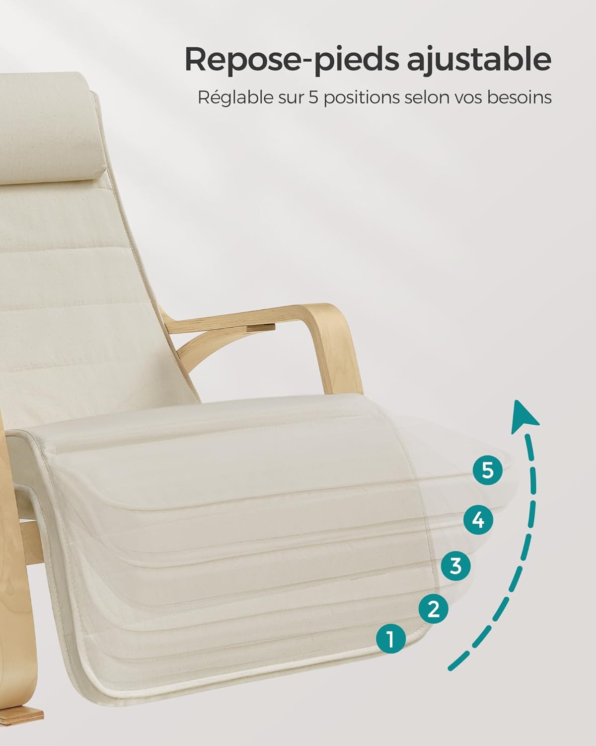 SONGMICS - fauteuil à bascule avec accoudoirs bois, 121,5x67x84 cm, dossier et repose-pieds réglables, 150 kg max, LYY01