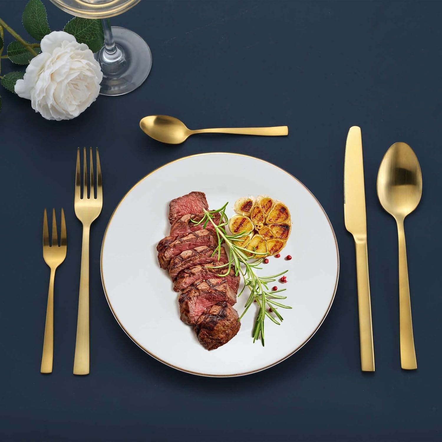 Hunnycook - 60 pièces couverts doré mat - inox - 12 personnes, lavable