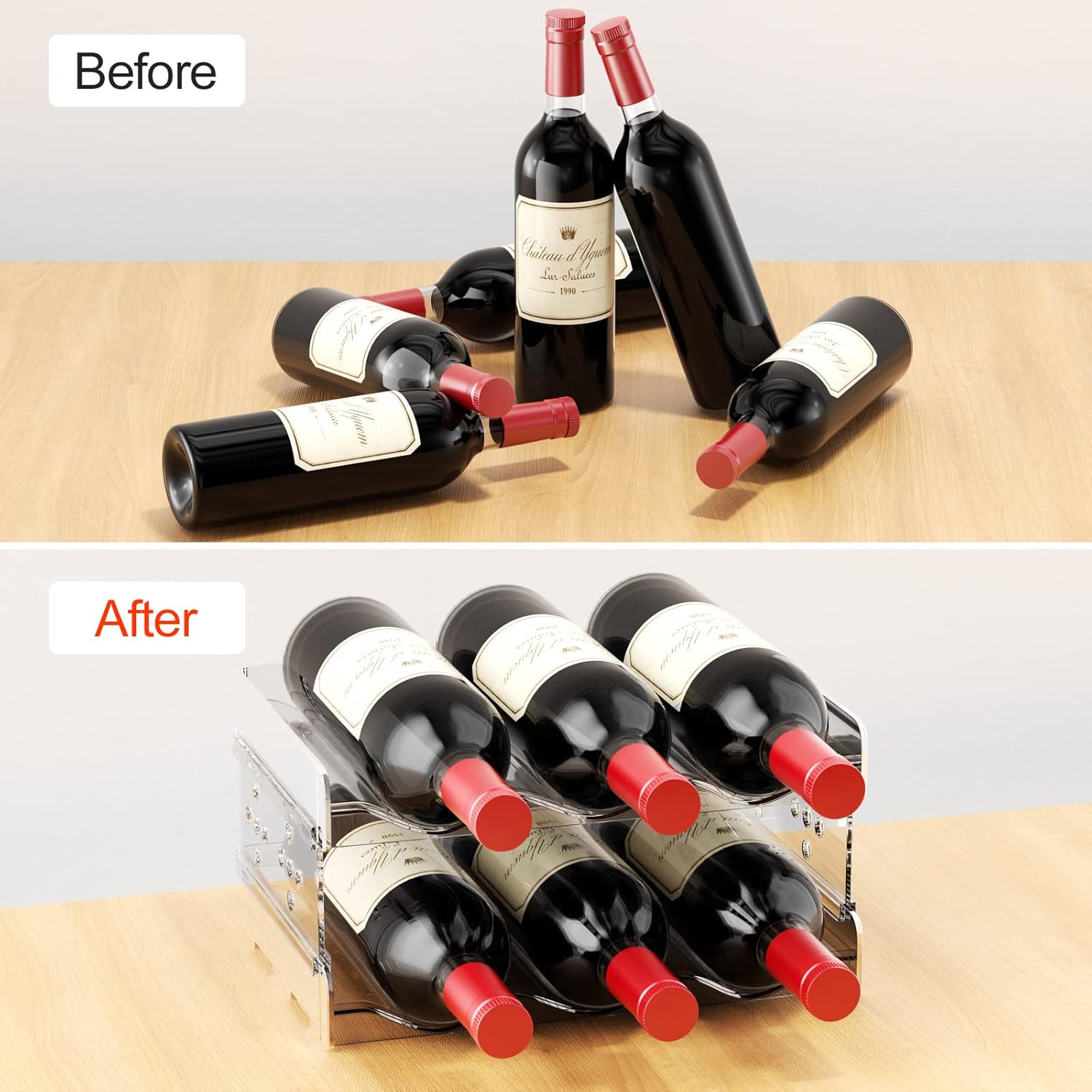 Range bouteilles vin vertical empilable polystyrène, 6 places, 2 pièces