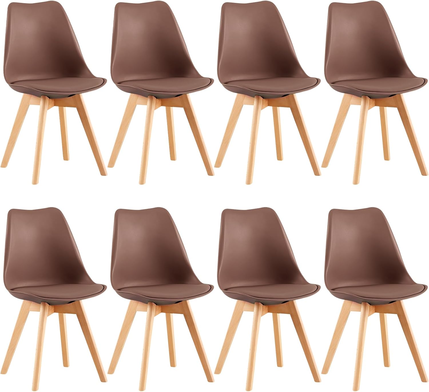EGGREE - chaise salle à manger 8 pièces - pieds hêtre, assise rembourrée, style scandinave, brun chocolat