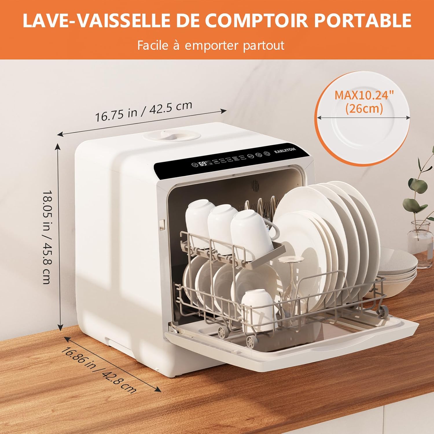 Karlxtom - lave-vaisselle de table - 45cm - LED, 6 programmes, soins bébé
