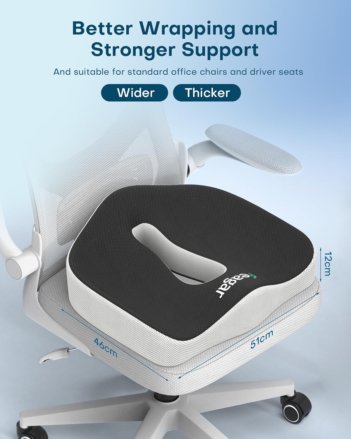 Feagar - Coussin Coccyx XXL - mousse mémoire, ergonomique, soulage hémorroïdes
