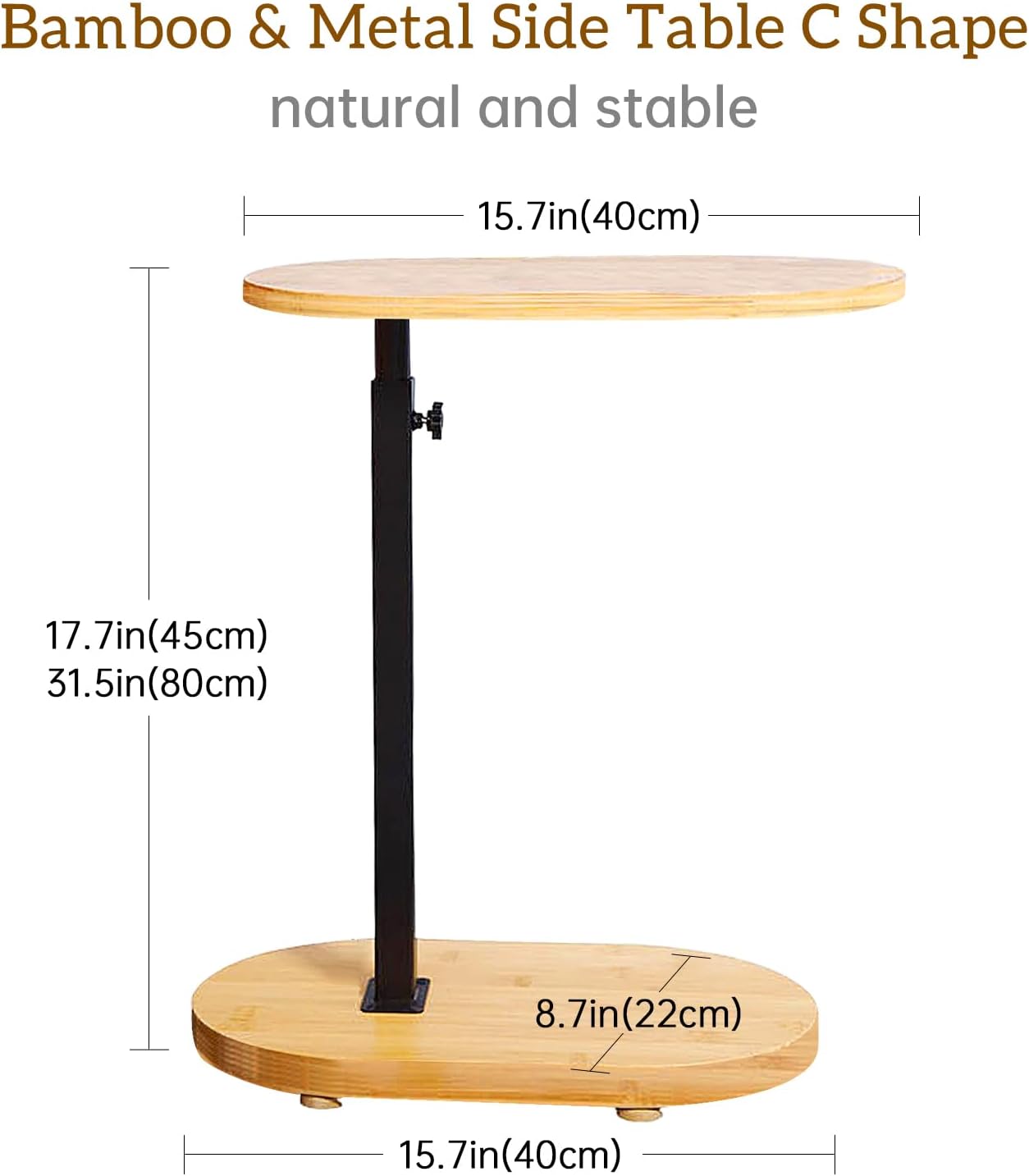 Table d'appoint C réglable - bambou/métal - petite taille, multi-usage