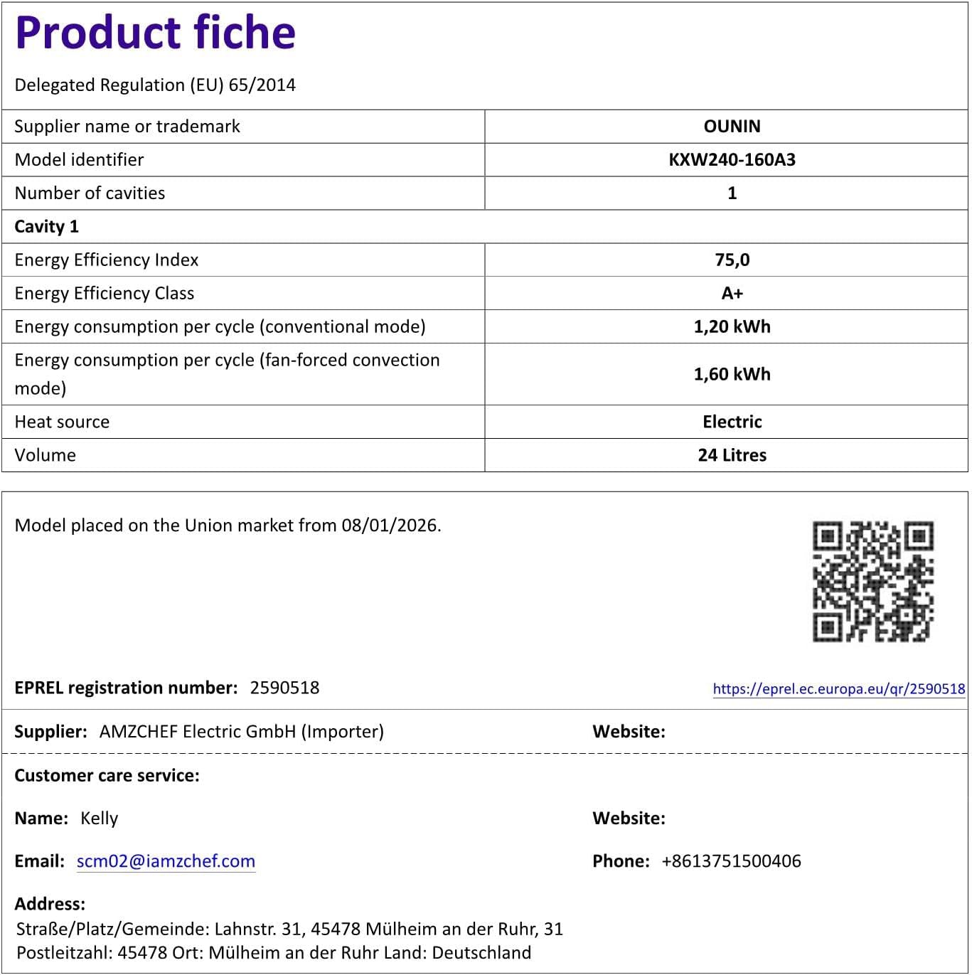 OUNIN - Four Vapeur 24L - inox, LED, 9-en-1, multifonction