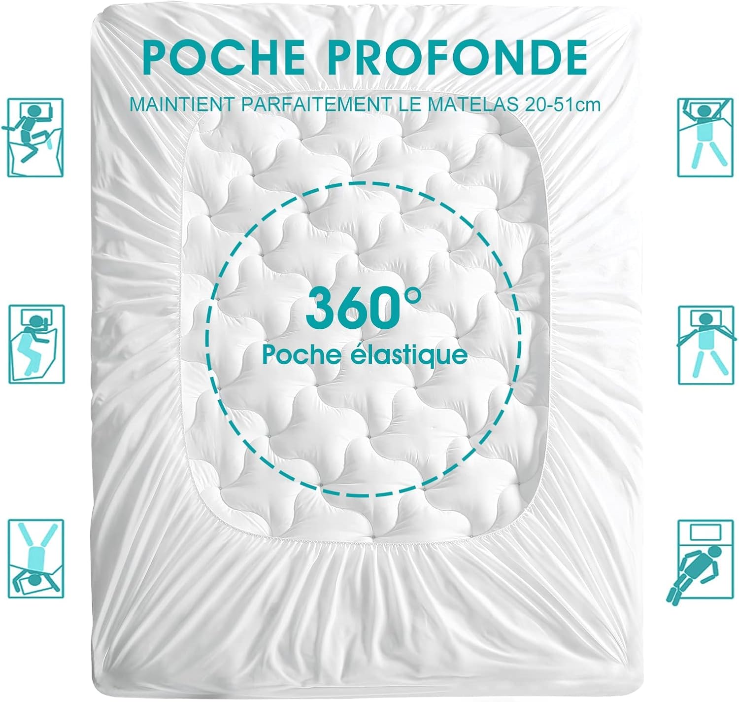 Surmatelas - Microfibre respirant, bonnet 25cm, 90x190 cm, blanc