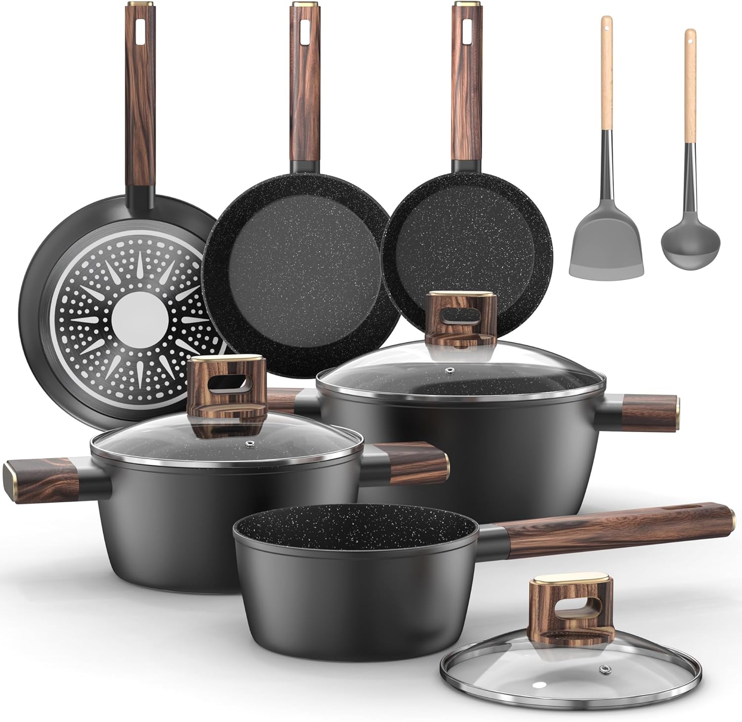 Topbooc - Batterie cuisine induction 11 pièces - Antiadhésives, 16/20/24 cm, sans PFOA/PFOS