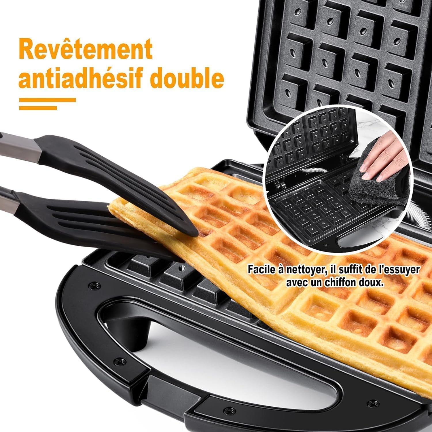 YASHE - appareil à gaufre 750W - 2 plaques antiadhésives, cuisson automatique