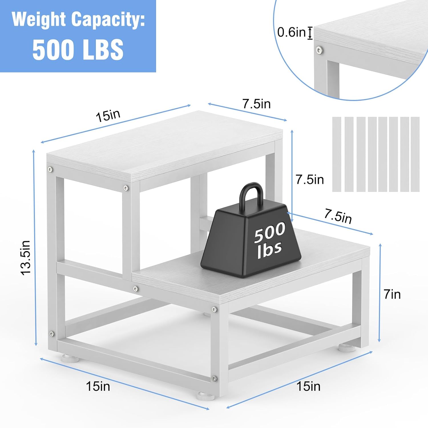 LIANTRAL - tabouret 2 niveaux - acier et bois - charge 200kg, blanc