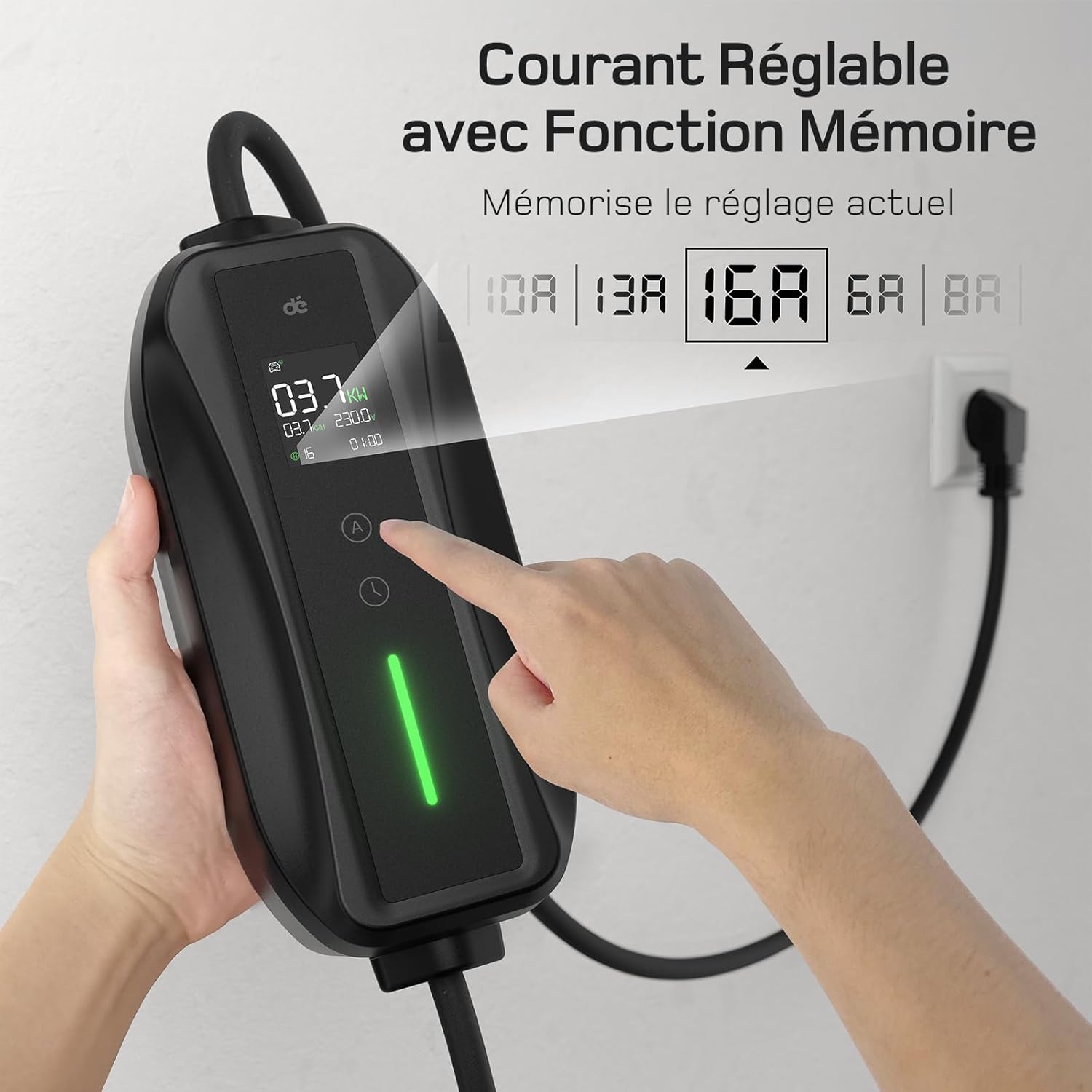 Chargeur voiture électrique - Type 2 - 8m - 3,68kW, écran LCD, 6/8/10/13/16A