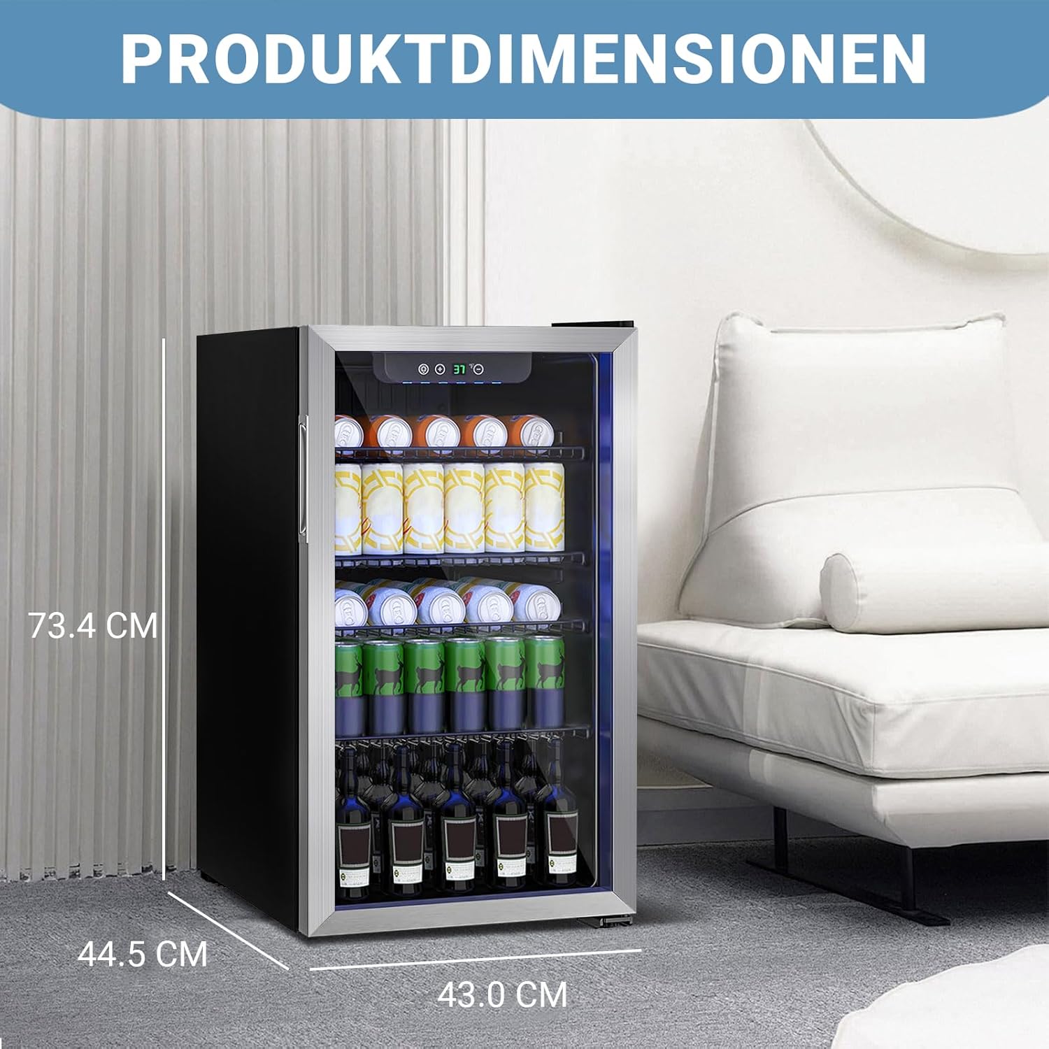 Mini-réfrigérateur - 80L - porte vitrée, 115 canettes, étagères réglables, affichage numérique