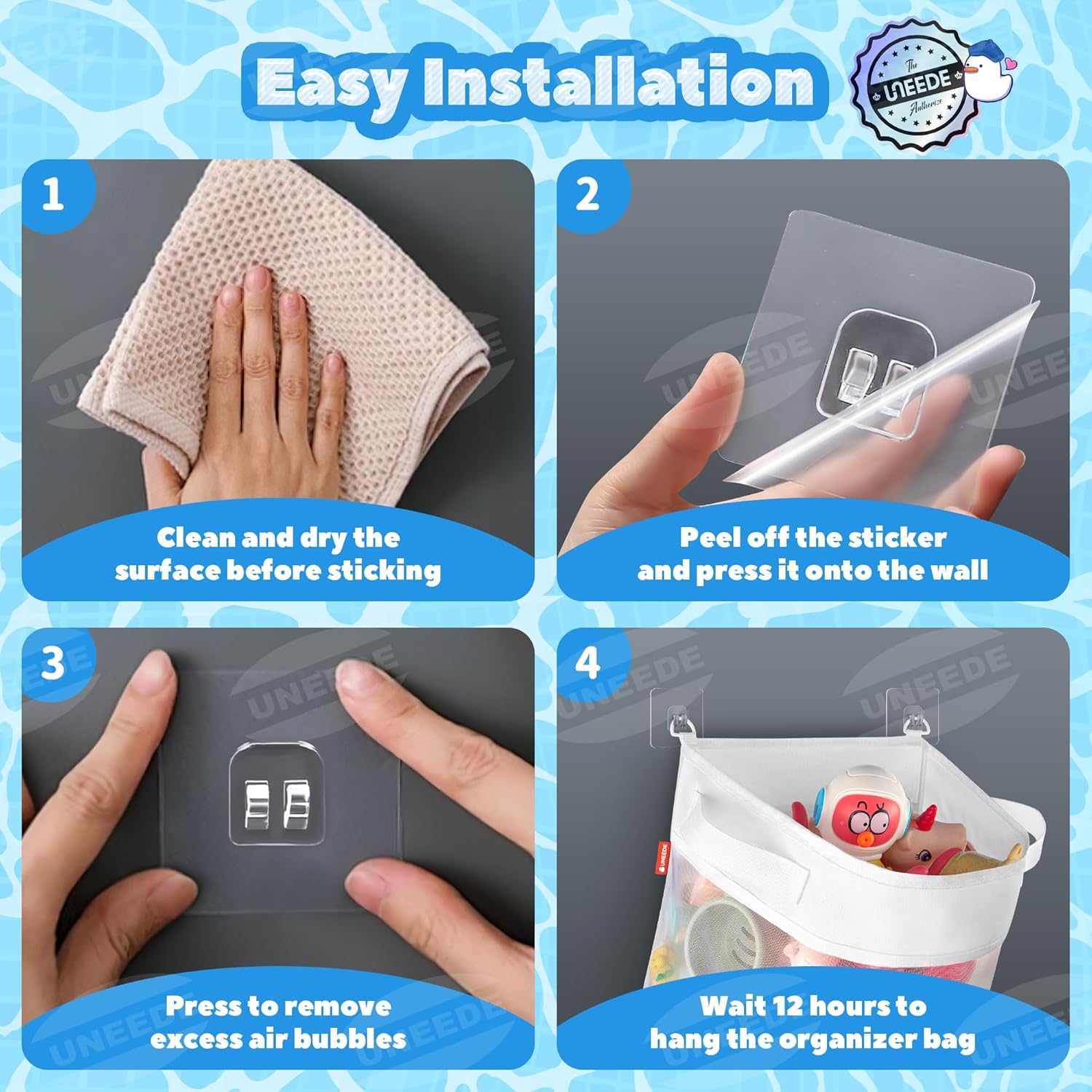 Rangement Jouets Bain bébé - filet organisateur, 4 crochets, grande capacité