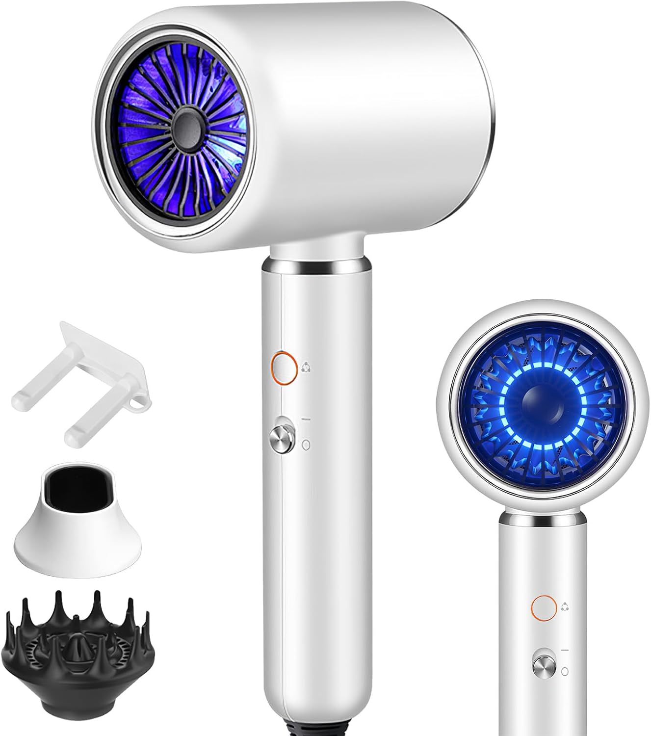 Sèche-cheveux ionique professionnel - 2200W - 4 modes, diffuseur, protection surchauffe, blanc