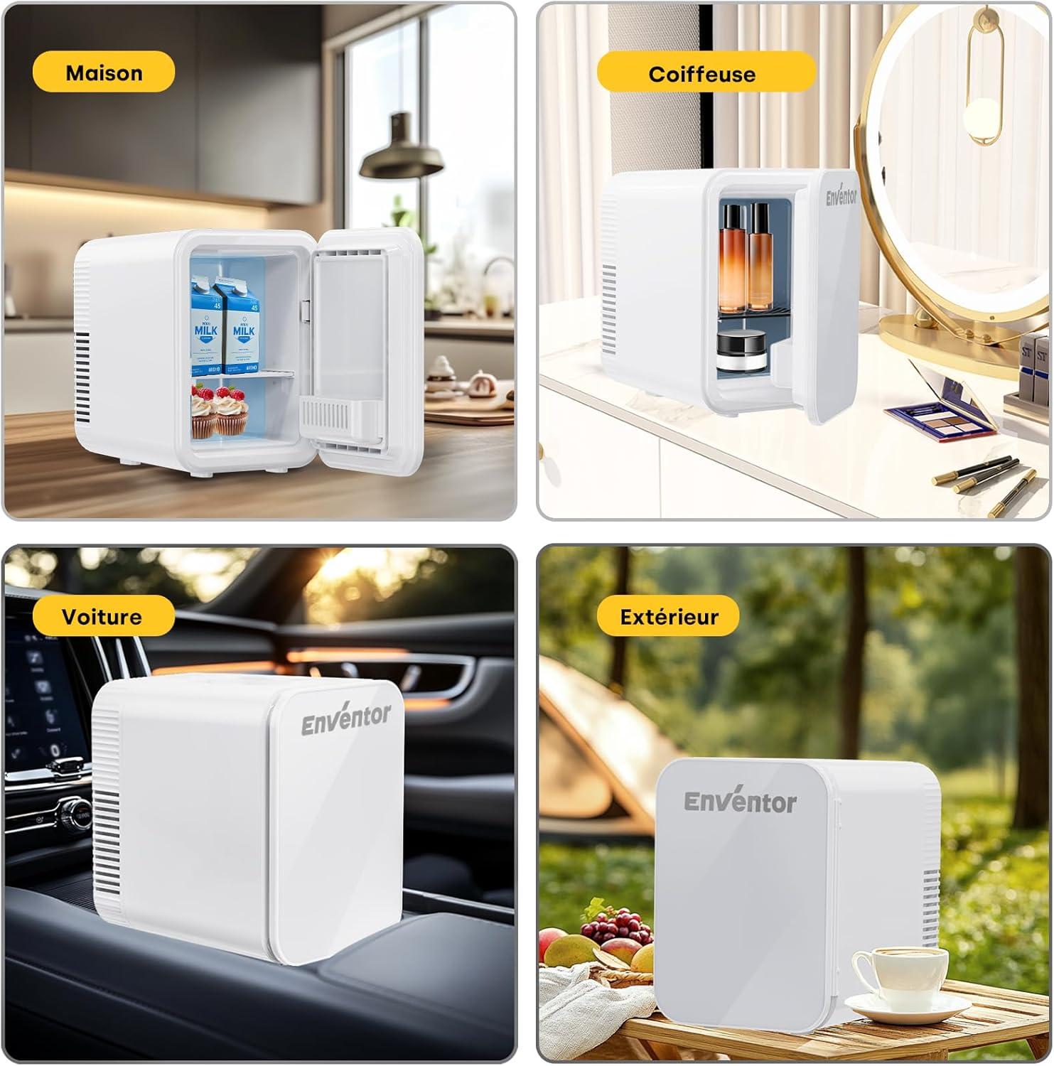 Enventor - Mini-Frigo 4L - compact, chaud/froid, 6 canettes, 12V/220V