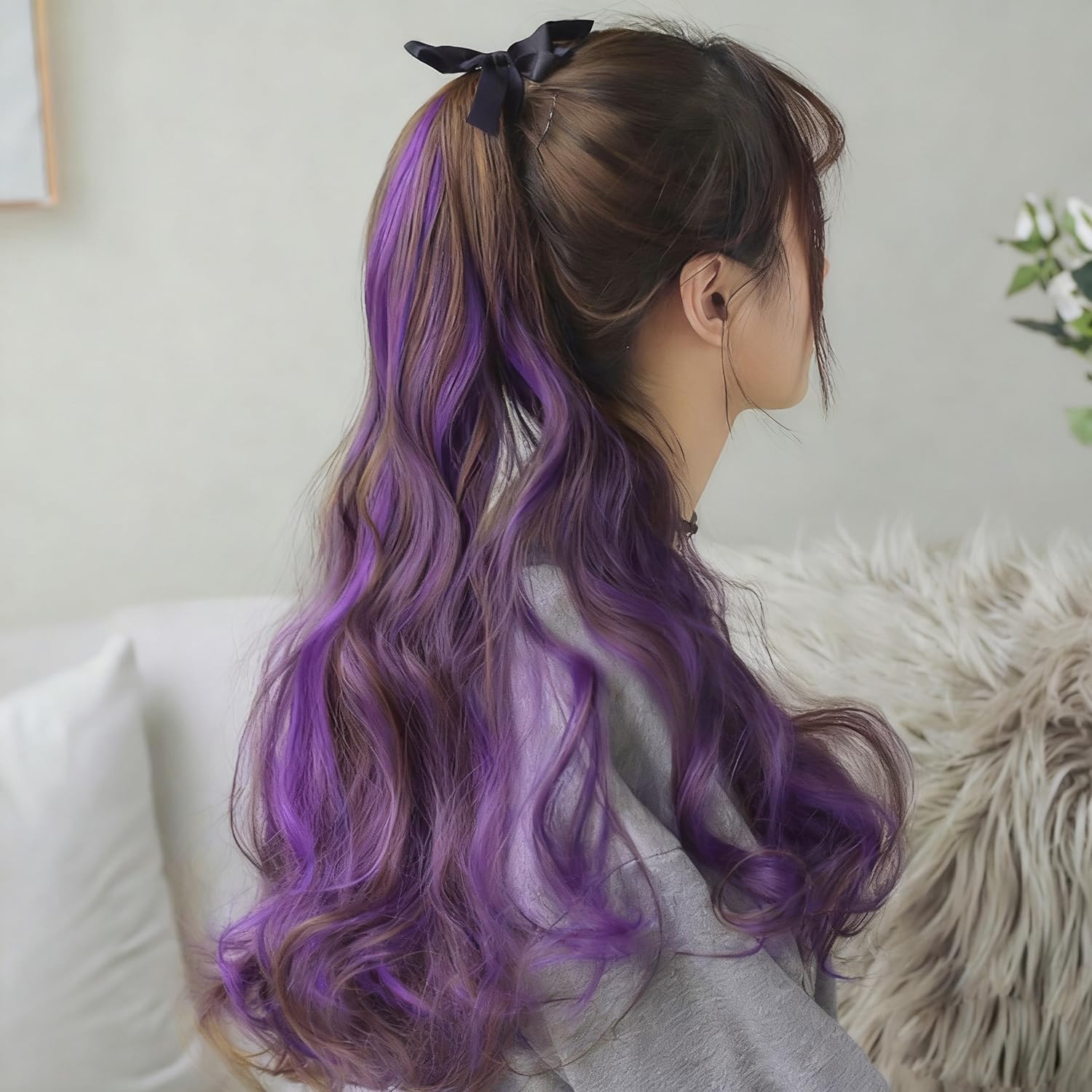 Extensions cheveux - 22 pouces - mèches clip colorées, raides, violet, lot de 10