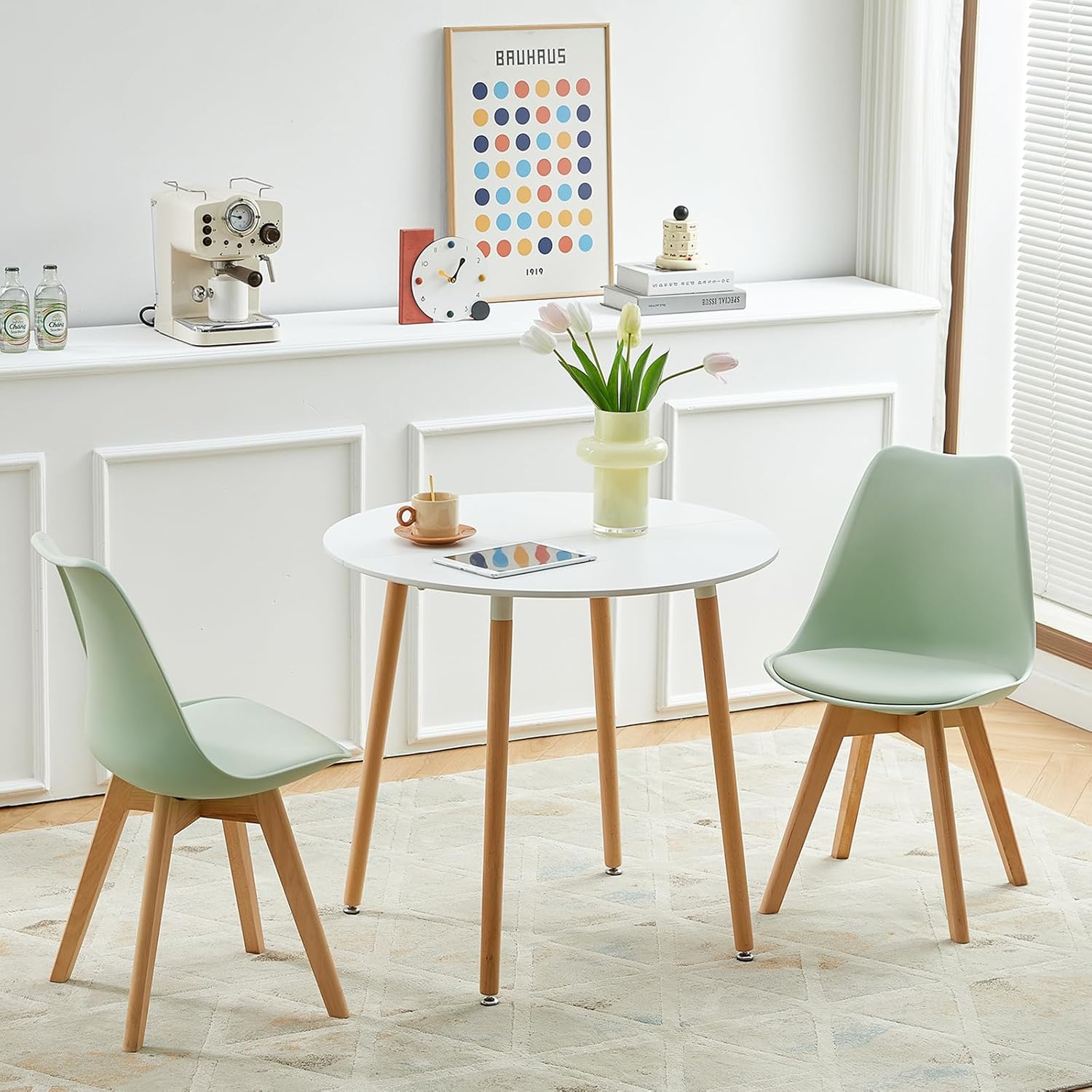 EGGREE - chaises lot de 2 - bois hêtre massif - rembourrées vert rétro