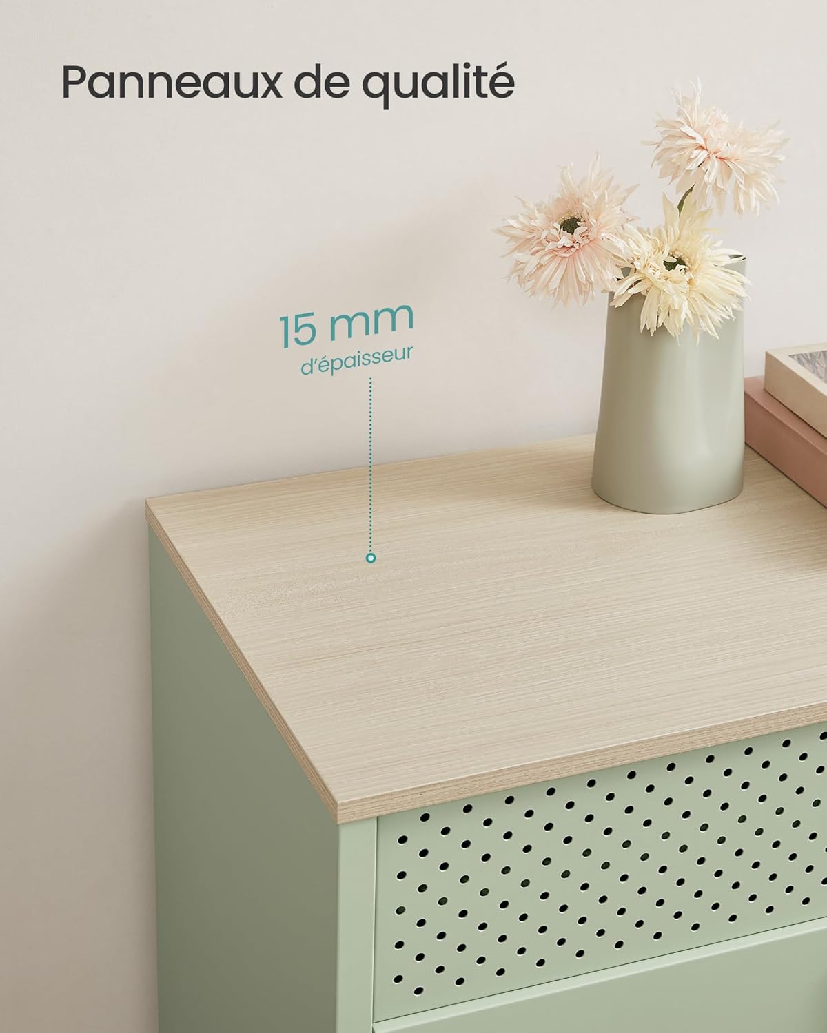 SONGMICS - buffet série métal - 40x80x76 cm - acier, portes magnétiques, vert laurier/chêne naturel LSC102C01