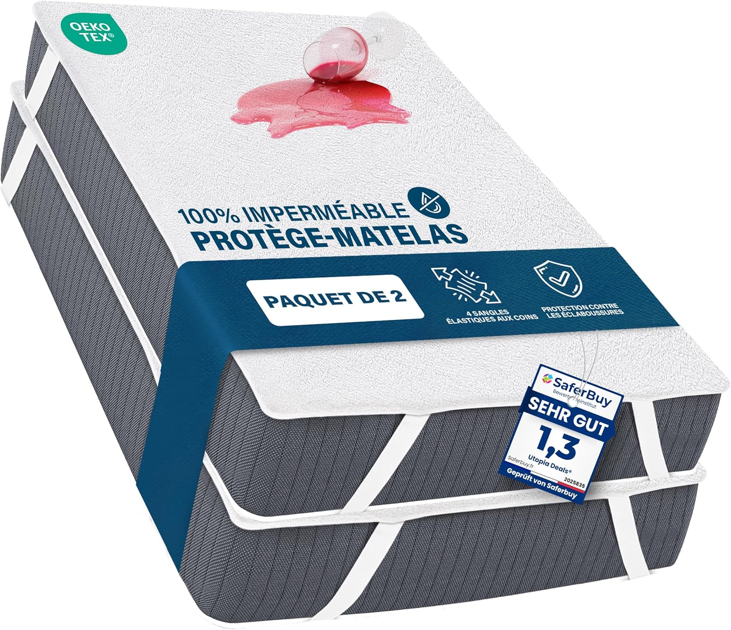 Utopia Bedding - Protège Matelas série 2 - 160x200 cm - Imperméable, 4 coins élastiques, Oeko TEX