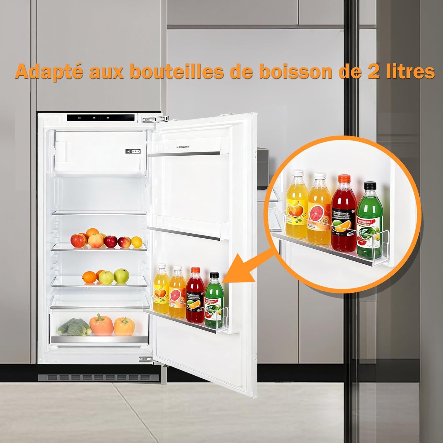 Réfrigérateur encastrable 122 cm, 188L, porte réversible, ultra silencieux