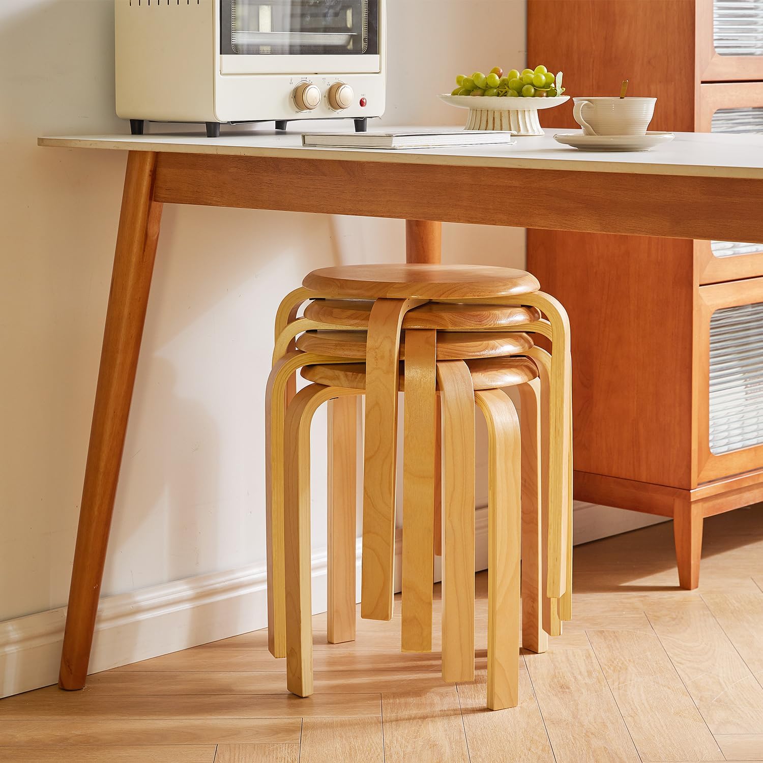 IBUYKE - Chaises salle à manger empilables bois massif, assise lisse, 4 pièces - RF-752-4