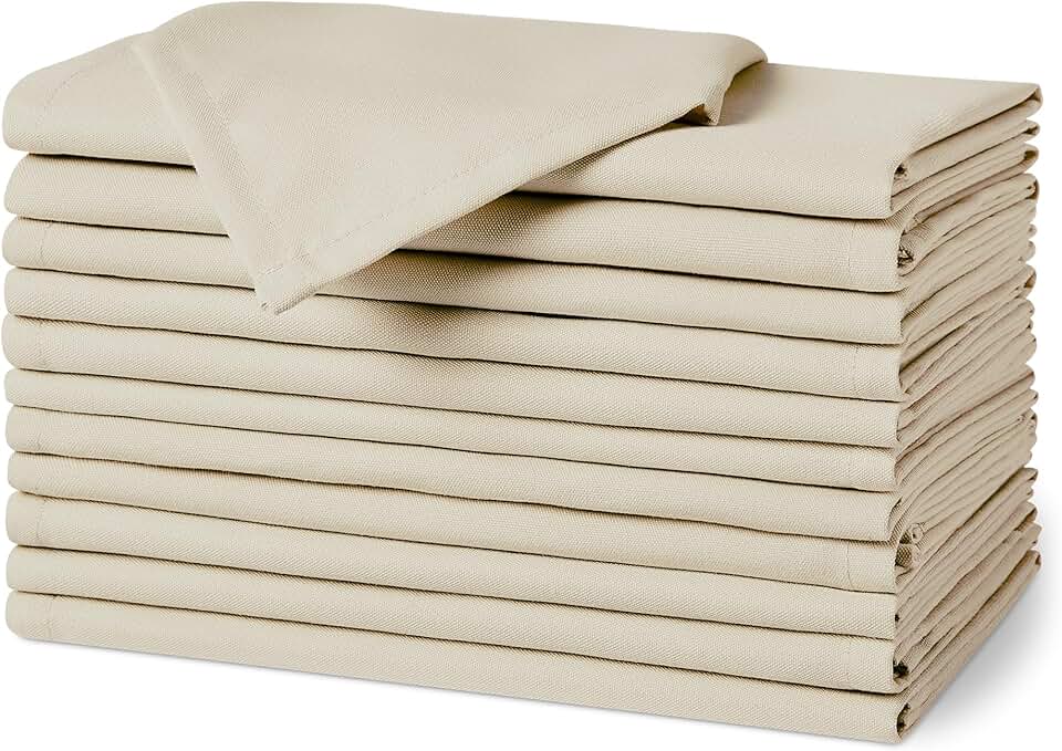 maxy-dealz Basics - serviettes en tissu - 43x43 cm - réutilisables, antitaches, infroissables, lot de 12, beige