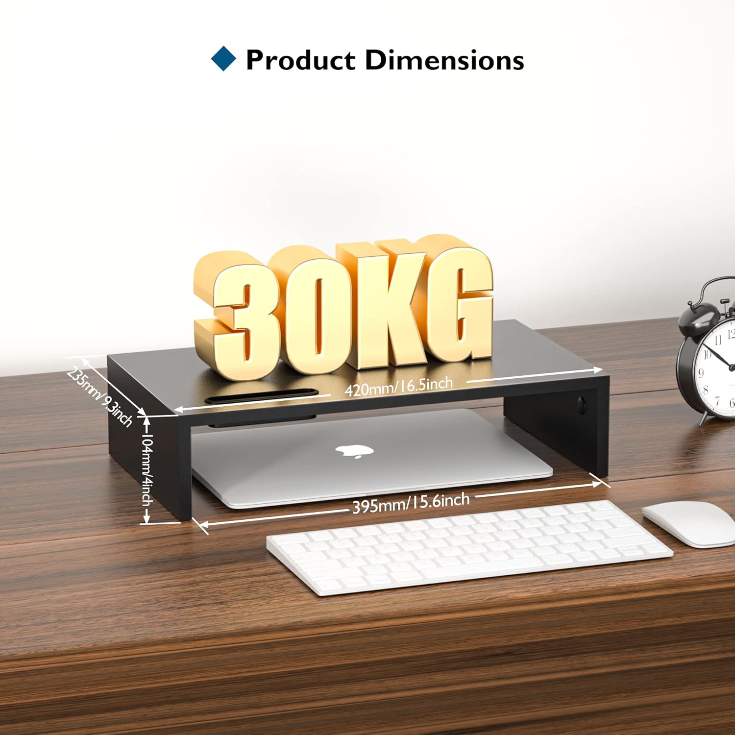 BONTEC - support écran bois noir - 420x235x104mm - ergonomique, câble, 30kg