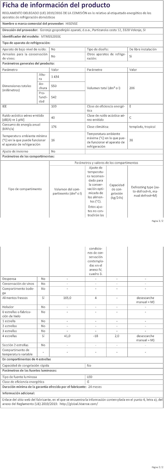 Hisense - Double Porte 206L, Argent, 143.4x54.2x55cm, MTM55205SE