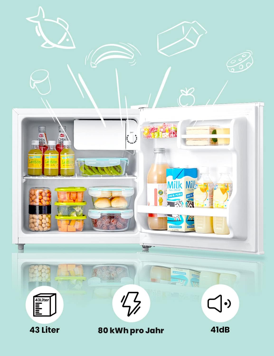 Comfee' - mini réfrigérateur 43L - compartiment congélateur, contrôle température, blanc - RCD50WH2(E)