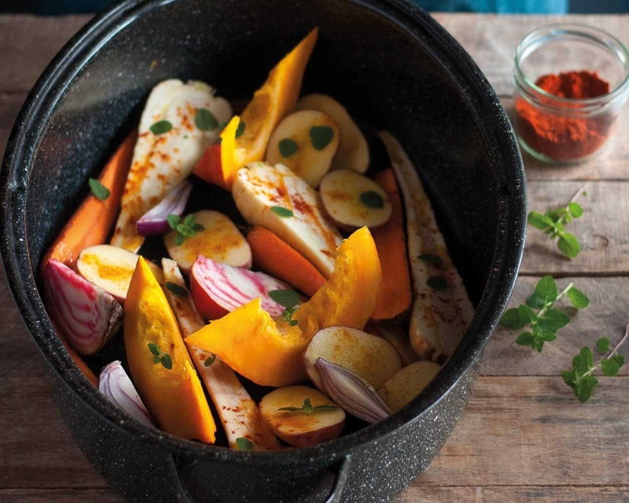 Graniteware - cocotte roaster grande capacité - acier émaillé, grille inox, livre de recettes