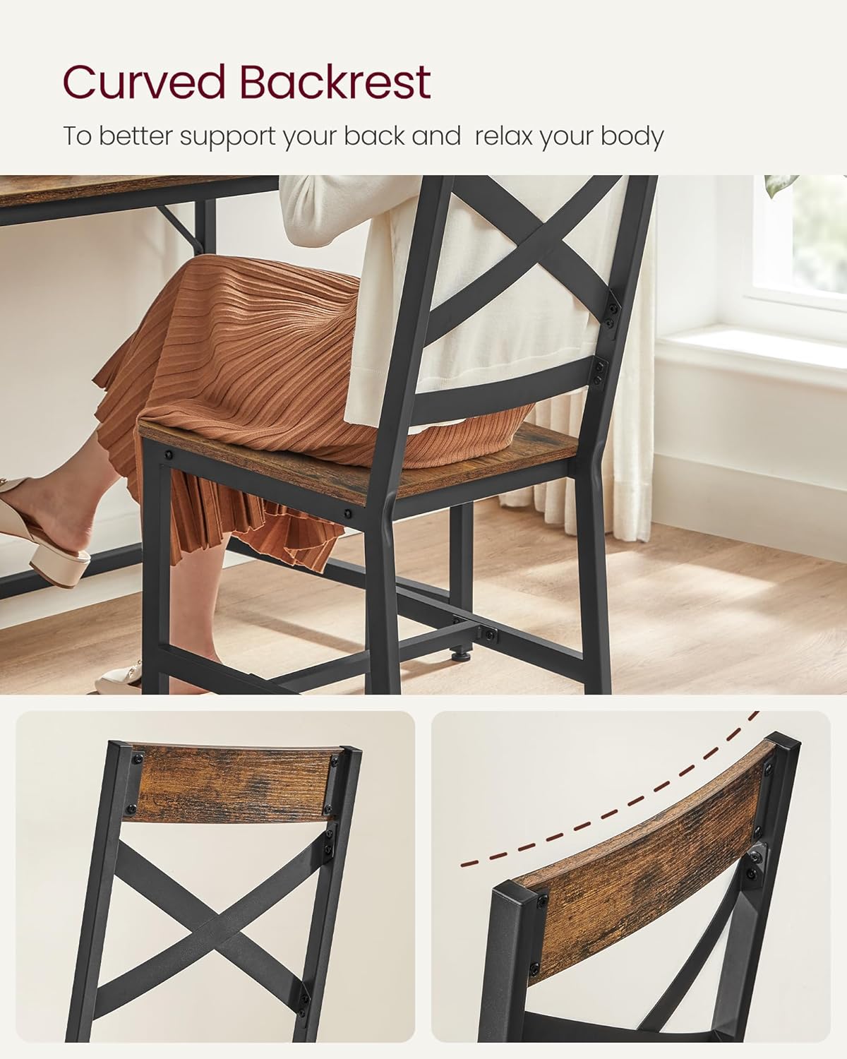 VASAGLE - lot de 2 chaises salle à manger, acier, ergonomiques, LDC094B01