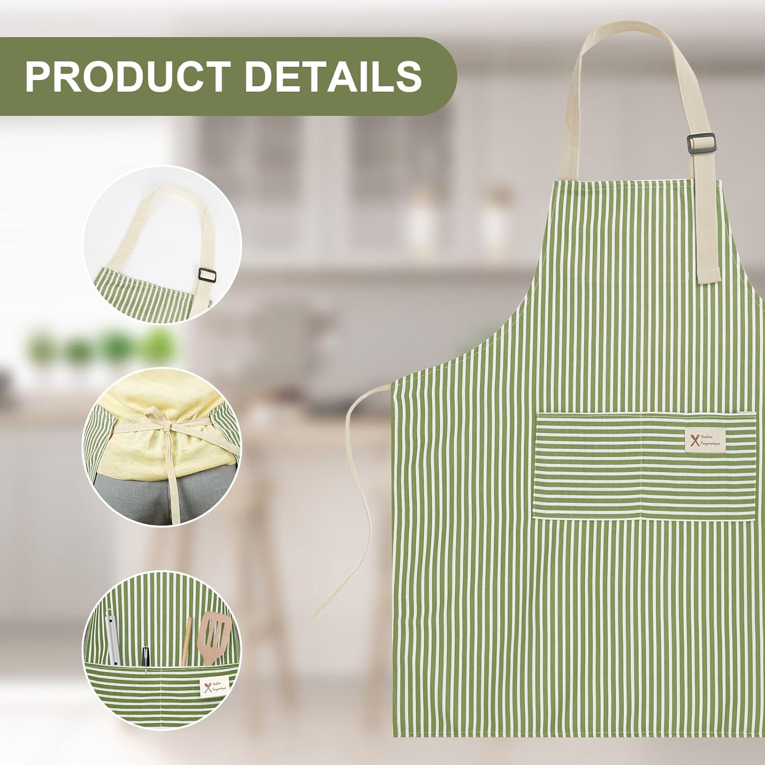 Vicloon - tablier cuisine série chef - coton, poches, réglable, lot 2