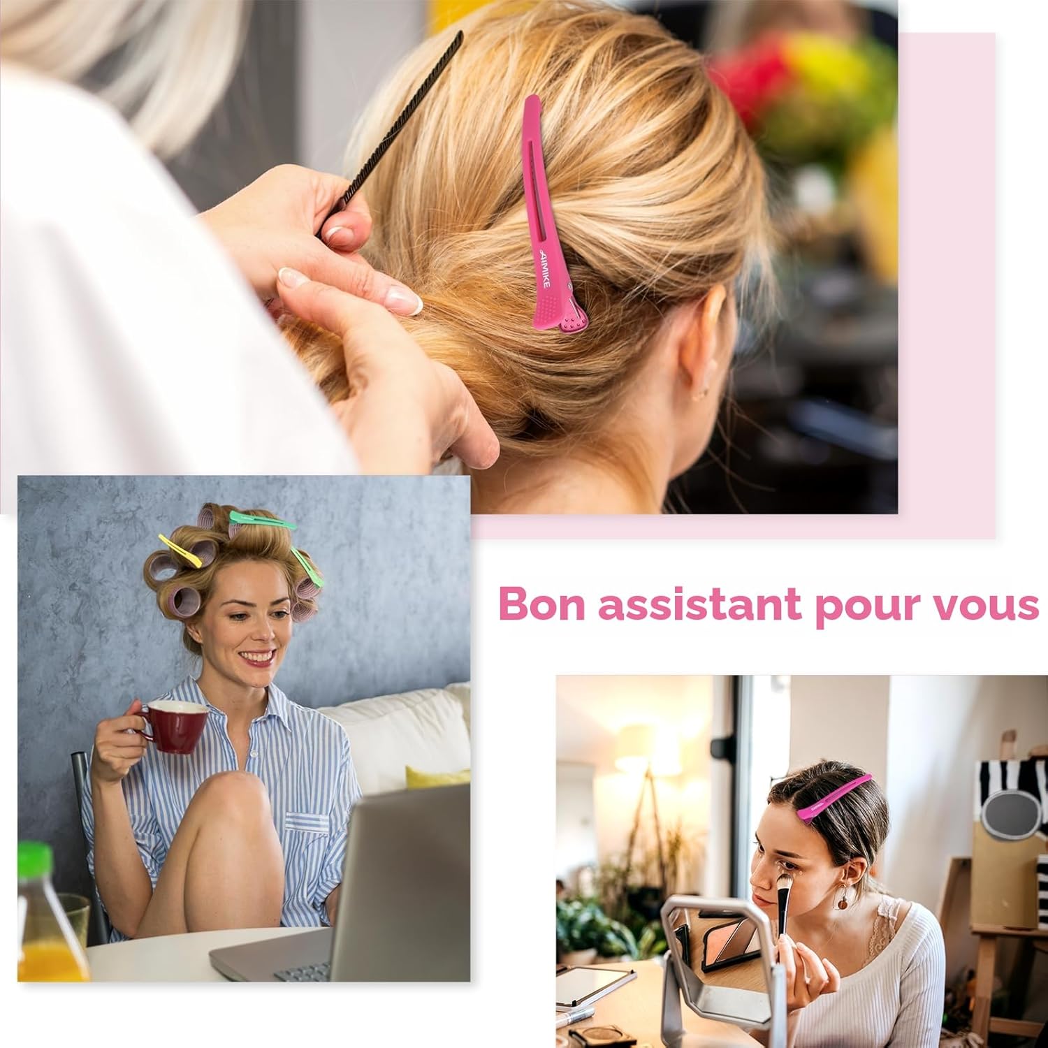 AIMIKE - Pince à cheveux sectionnement 12pcs - antidérapantes, sans trace, bec de canard, néon