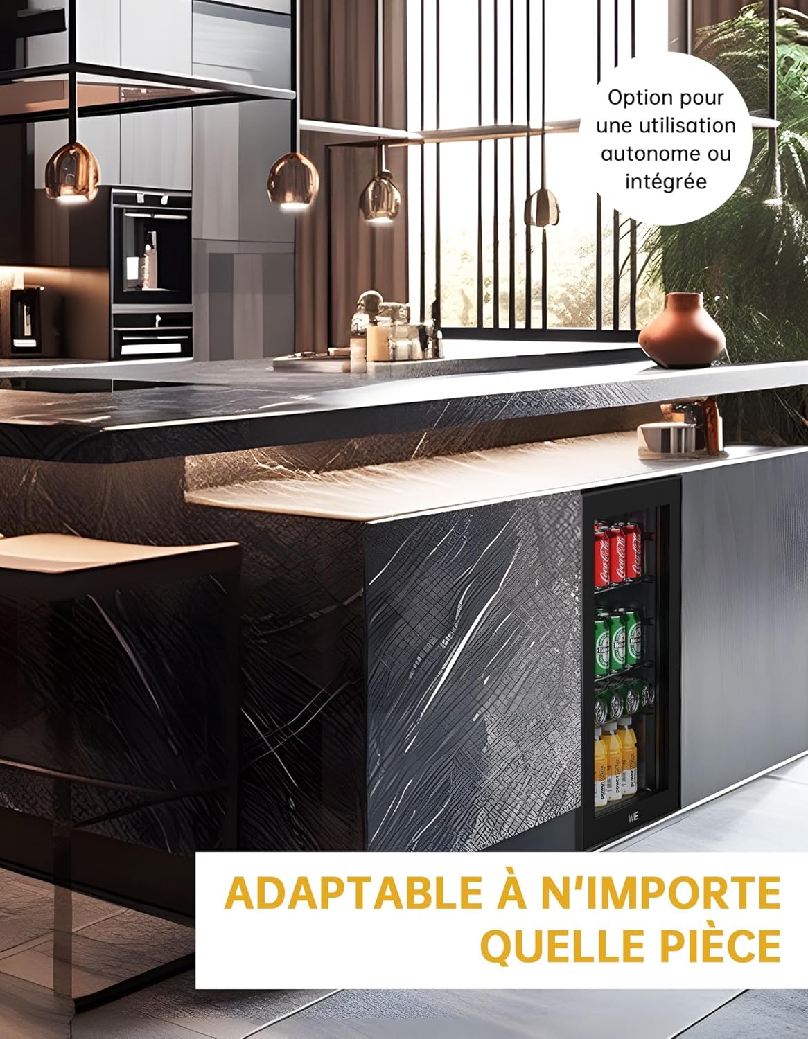 WIE - Mini réfrigérateur 70L - double vitre, silencieux, 105 canettes