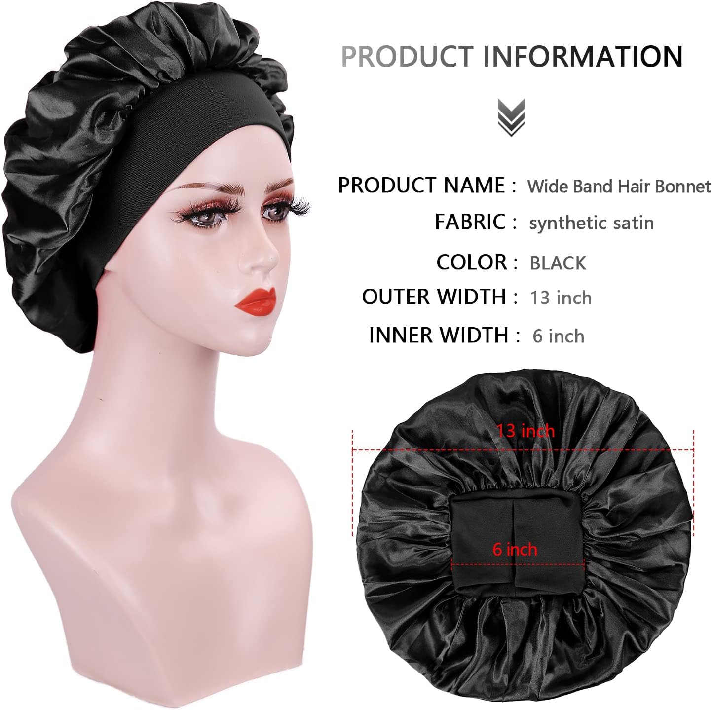 Bonnet satin cheveux nuit - lot de 2 - protection soie, femme, taille unique
