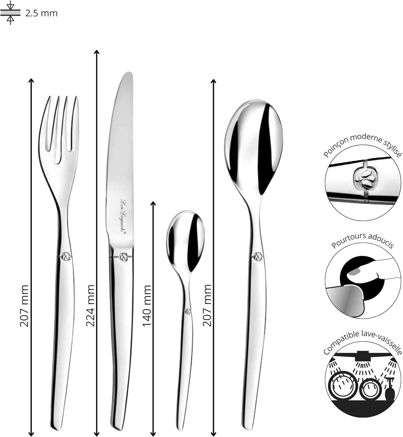 Lou Laguiole - Jet - 24 couverts pour 6 personnes - inox 18/0, finition brillante