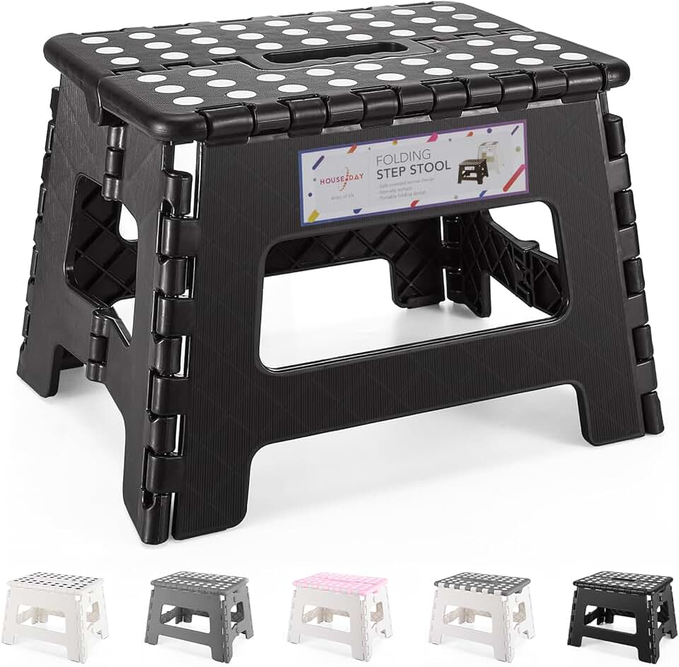 HOUSE DAY - Tabouret pliant noir 22cm, 150kg, léger, compact