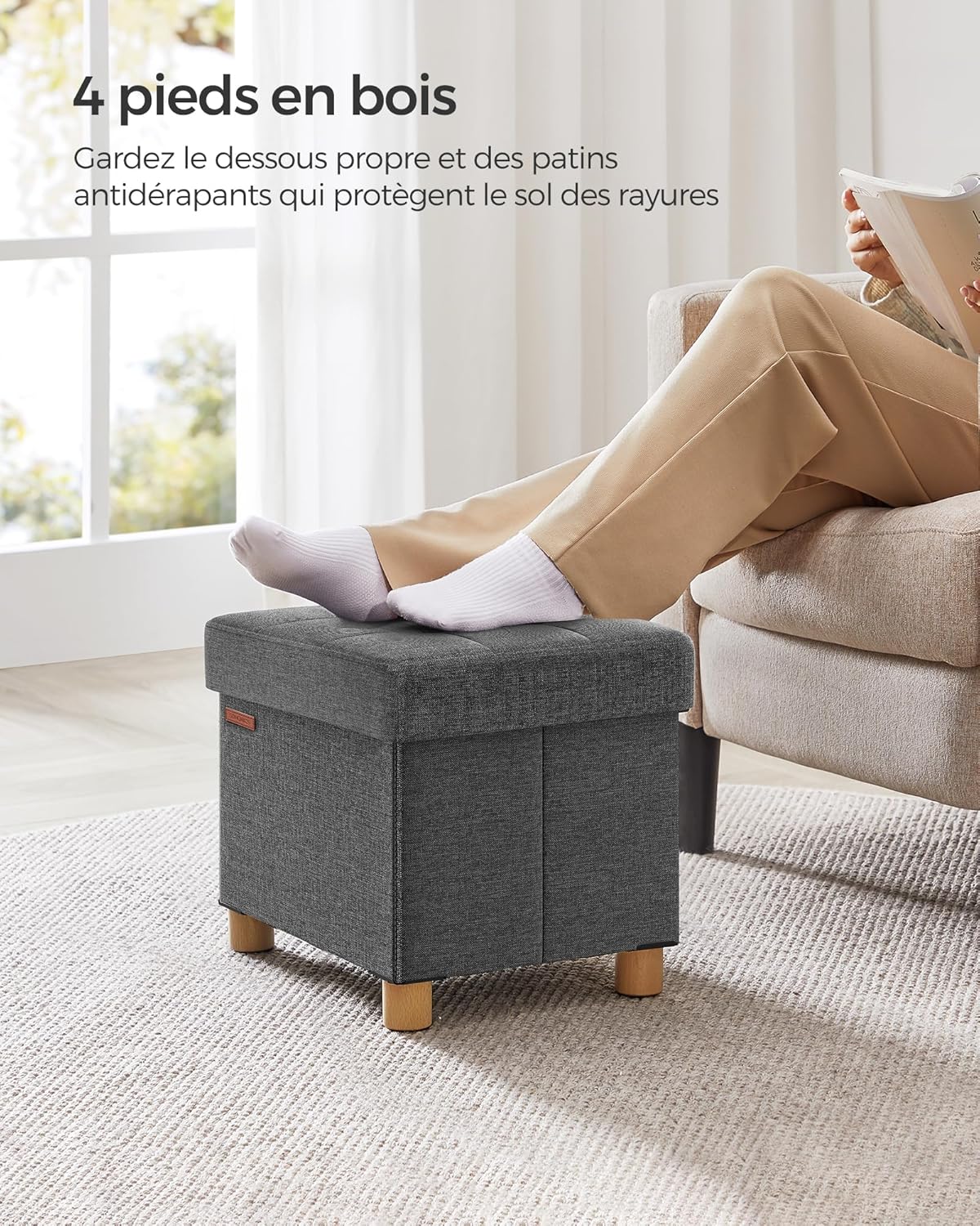 SONGMICS - Tabouret pliable 32x40x33,5 cm, rangement, 300 kg, LSF012G11