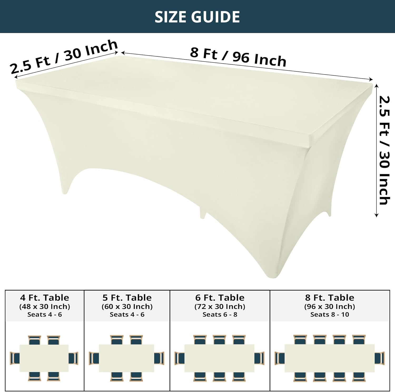 Utopia Kitchen - nappe extensible 8 pieds 244 cm - polyester/spandex lavable infroissable, lot de 2