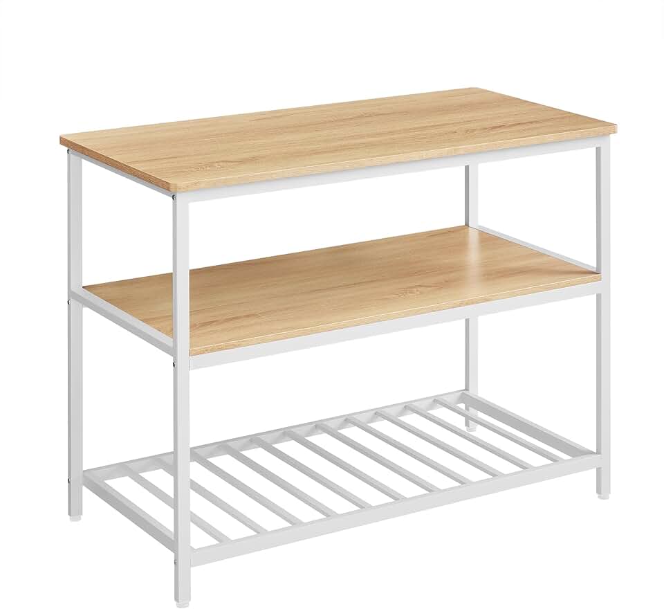 VASAGLE - îlot de cuisine 3 niveaux 60x120x90 cm acier chêne moderne KKI001W09