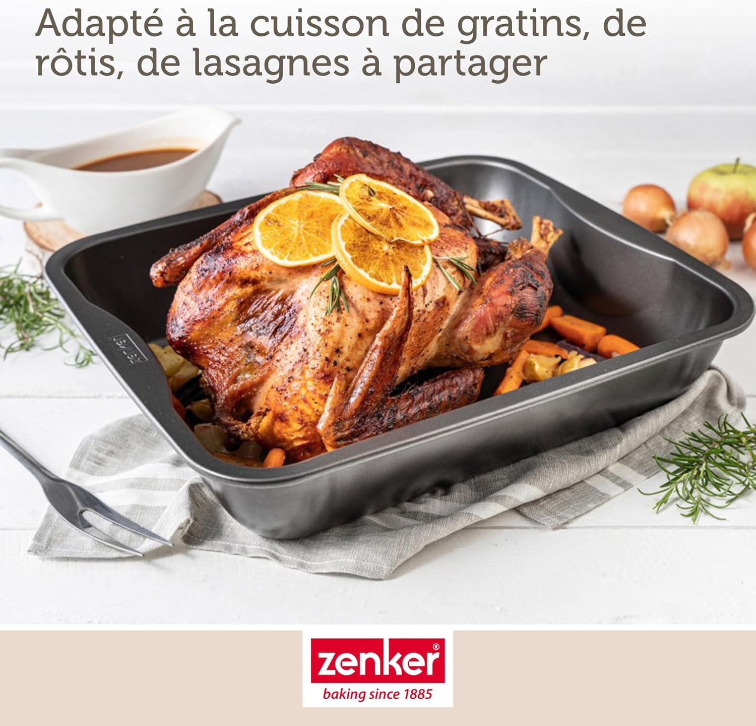 Zenker - plat à four XXL rectangle - 40x34x8 cm - acier noir, grande capacité, 7201