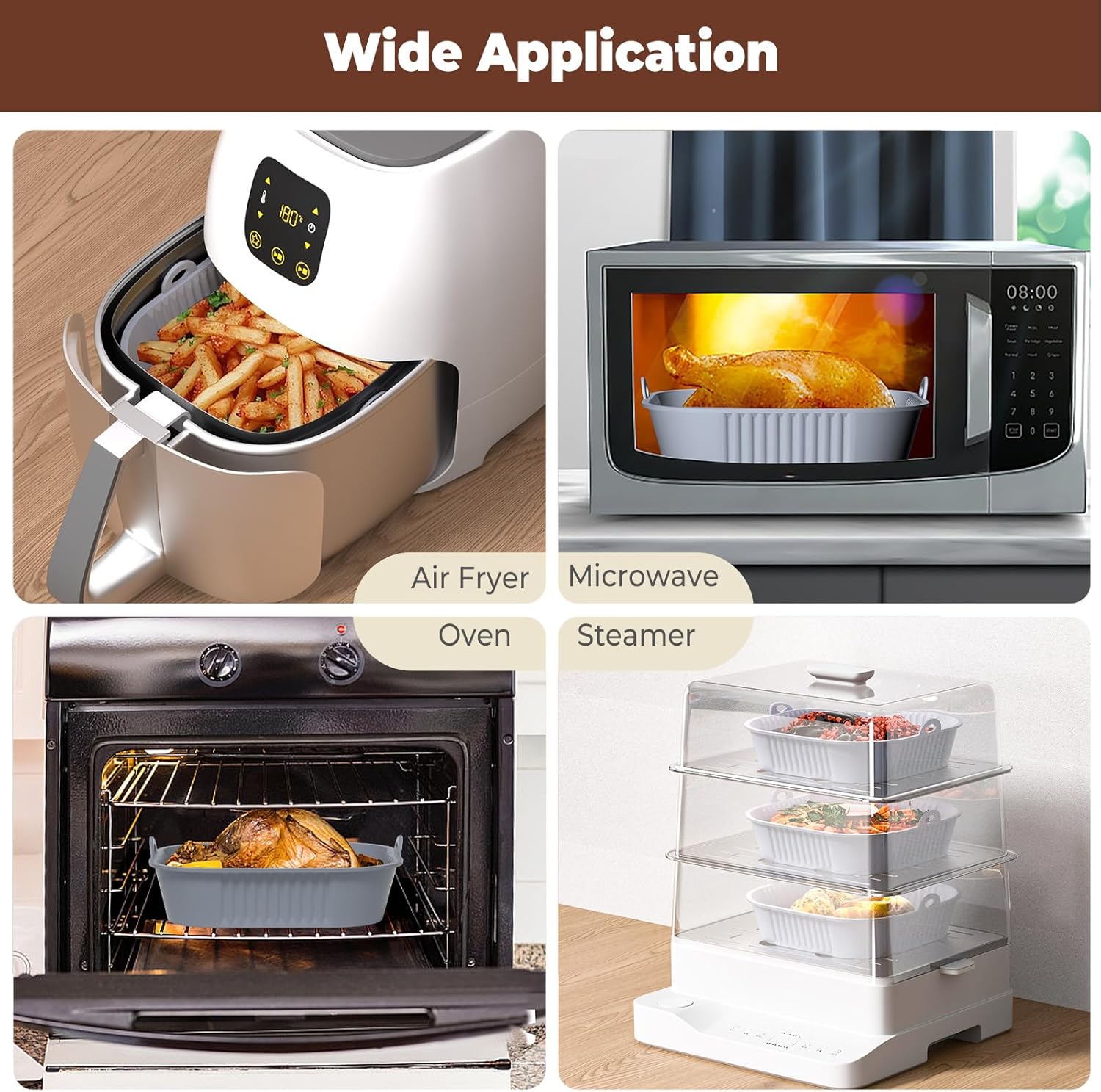 Diboniur - moule silicone pour air fryer - 21 cm - lot de 2, réutilisable, gris et noir