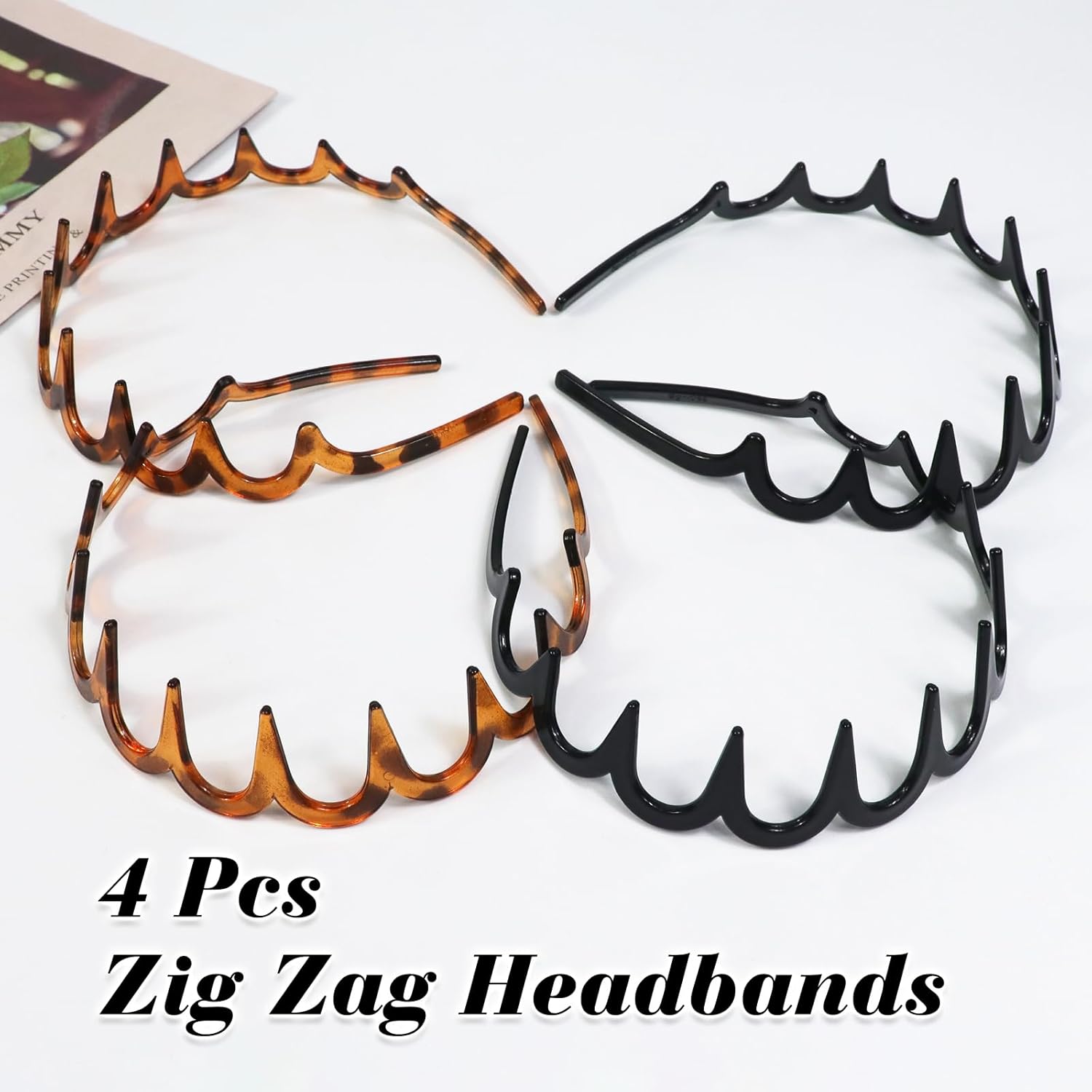 Serre-tête zig zag - lot de 4 - plastique ondulé antidérapant - Fitness, maquillage