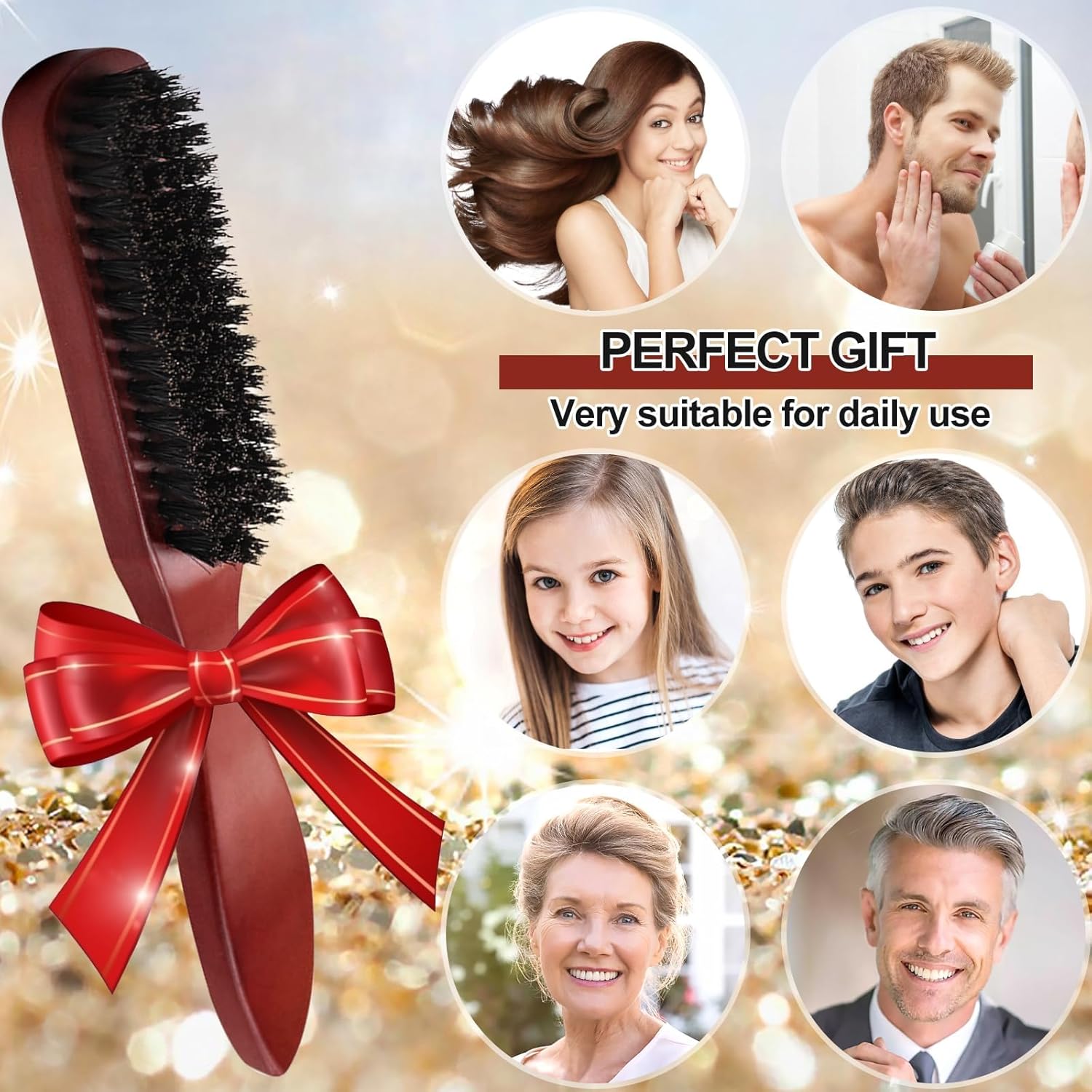 Brosse à cheveux en poils de sanglier - Brosse plaquante - Pour femmes et hommes - Idéale cheveux et barbe